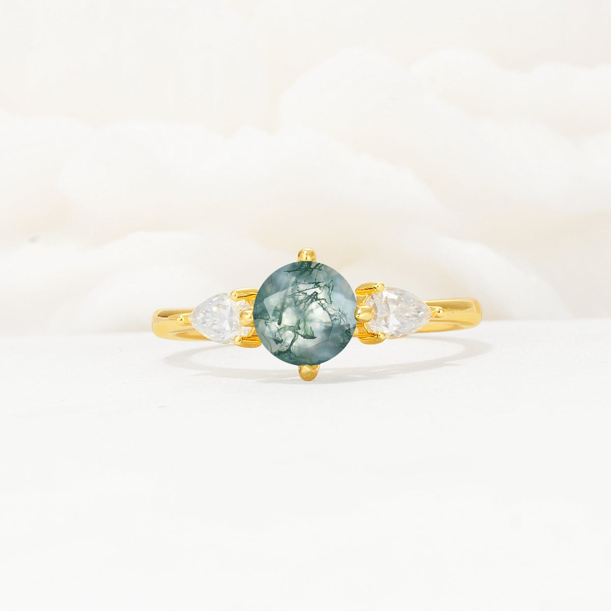 Round Cut Moss Agate Three Stone Engagement Ring - Additional view