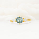 Round Cut Moss Agate Three Stone Engagement Ring - Additional view