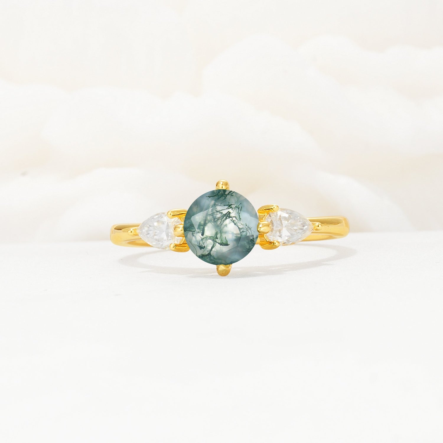 Round Cut Moss Agate Three Stone Engagement Ring - Additional view