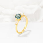 Round Cut Moss Agate Three Stone Engagement Ring - Additional view