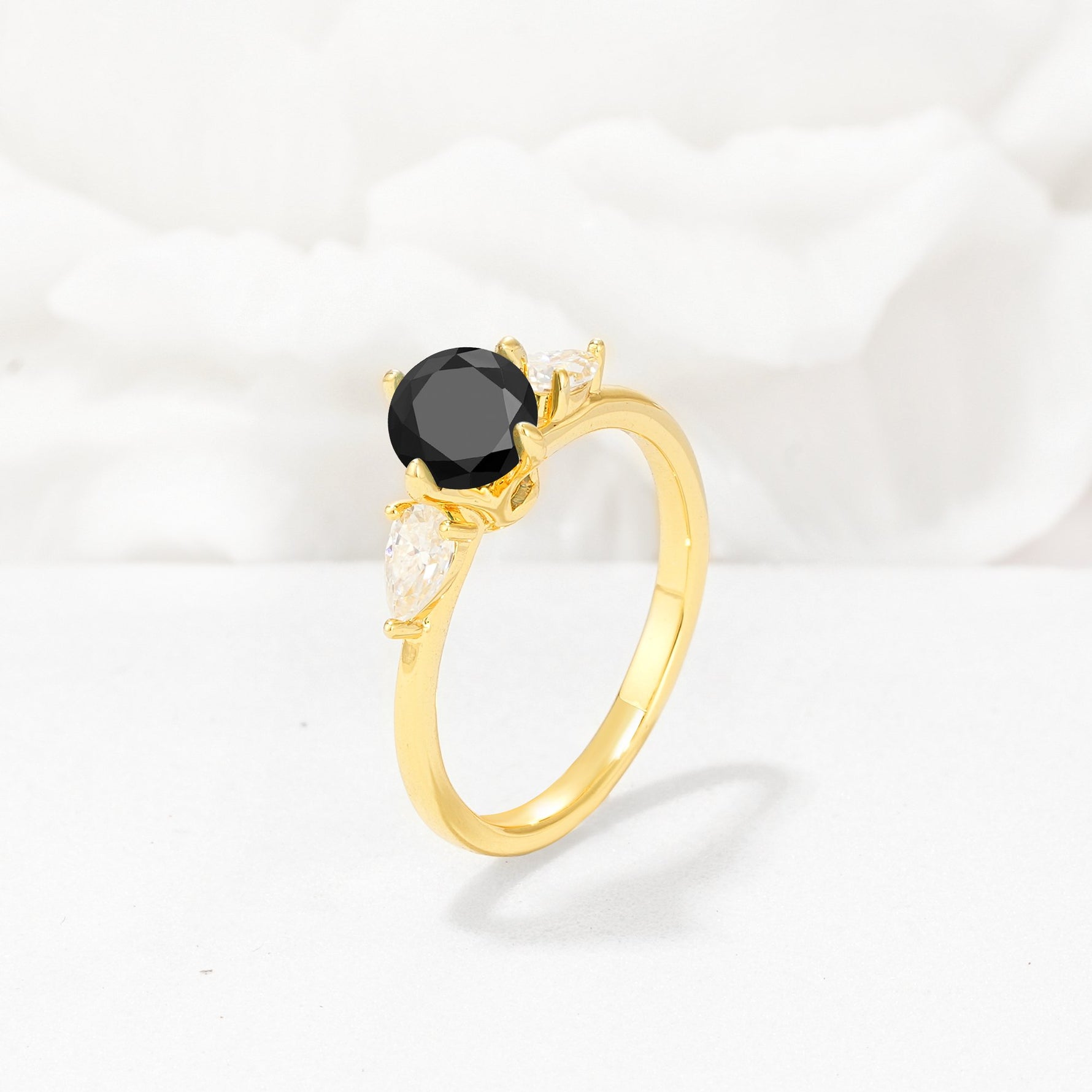 Round Cut Black Onyx Three Stone Engagement Ring - Additional view
