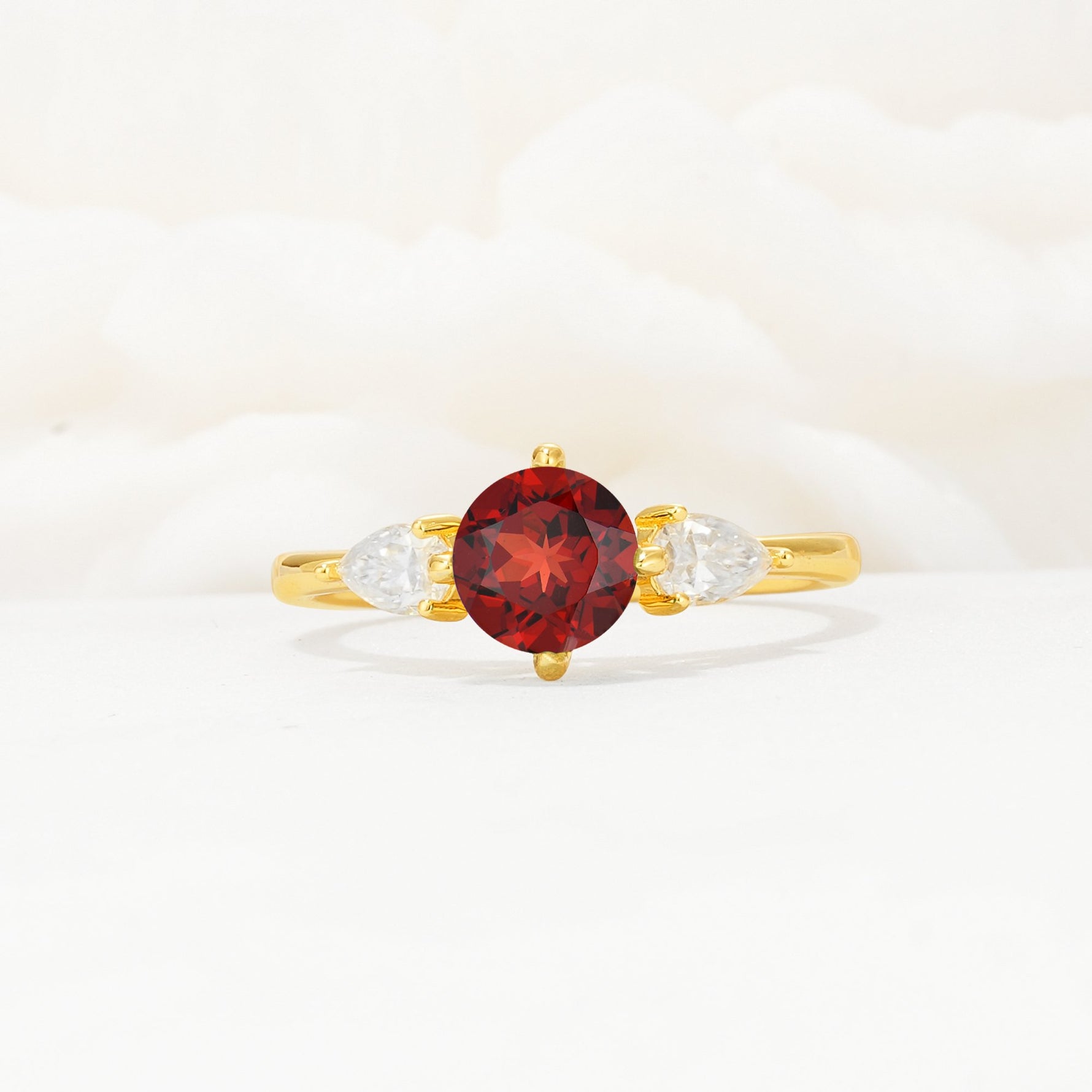 Round Cut Garnet Three Stone Engagement Ring - Additional view