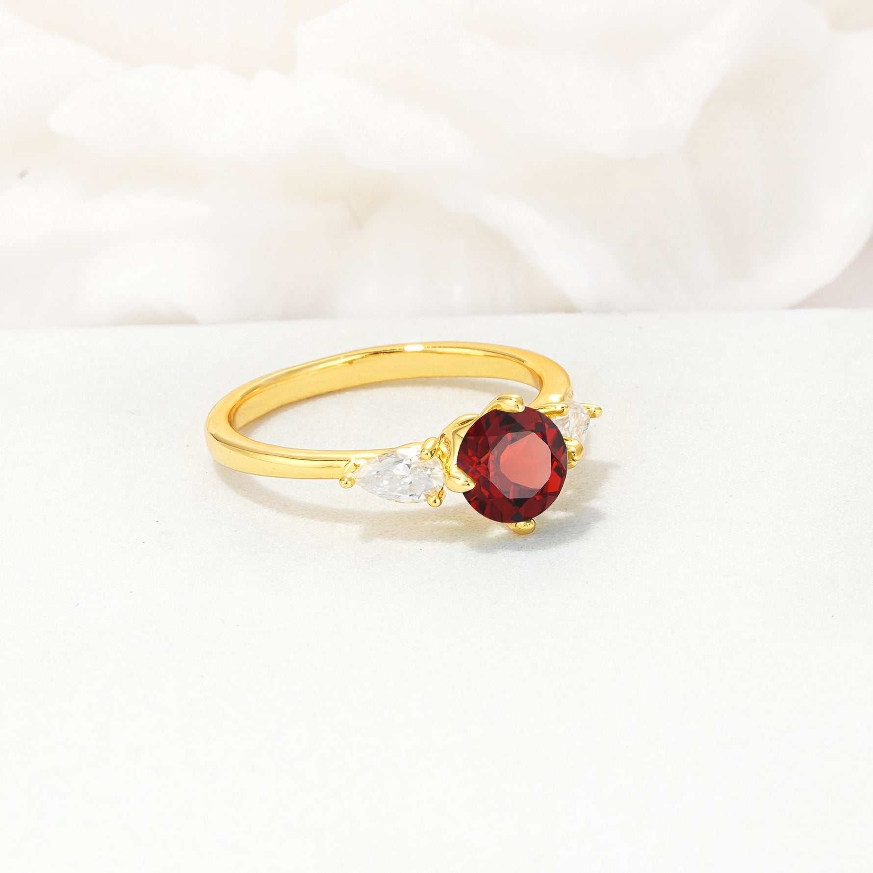 Round Cut Garnet Three Stone Engagement Ring - Additional view