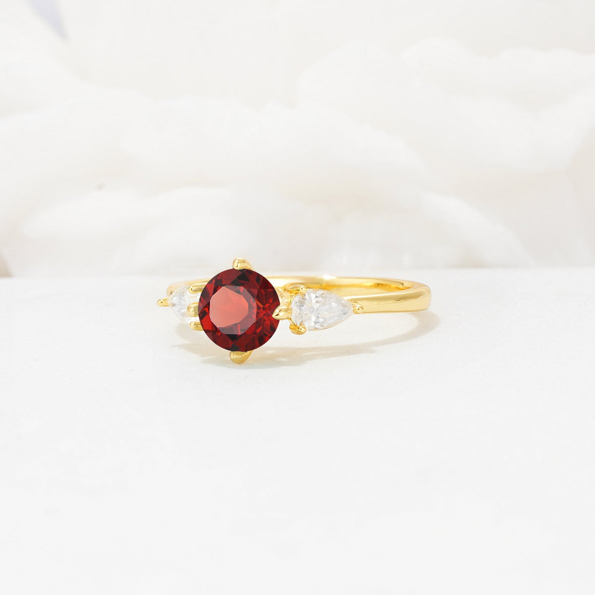 Round Cut Garnet Three Stone Engagement Ring - Additional view