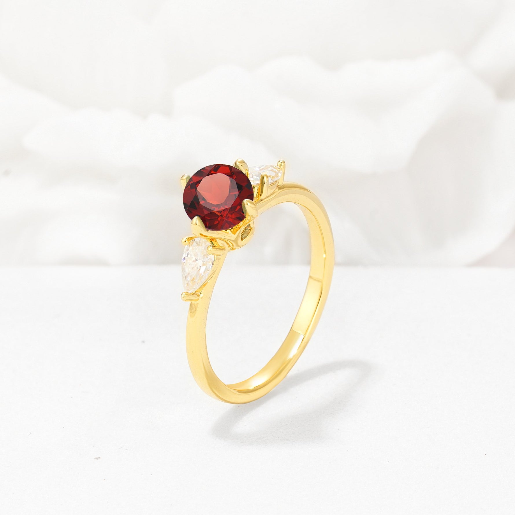 Round Cut Garnet Three Stone Engagement Ring - Additional view