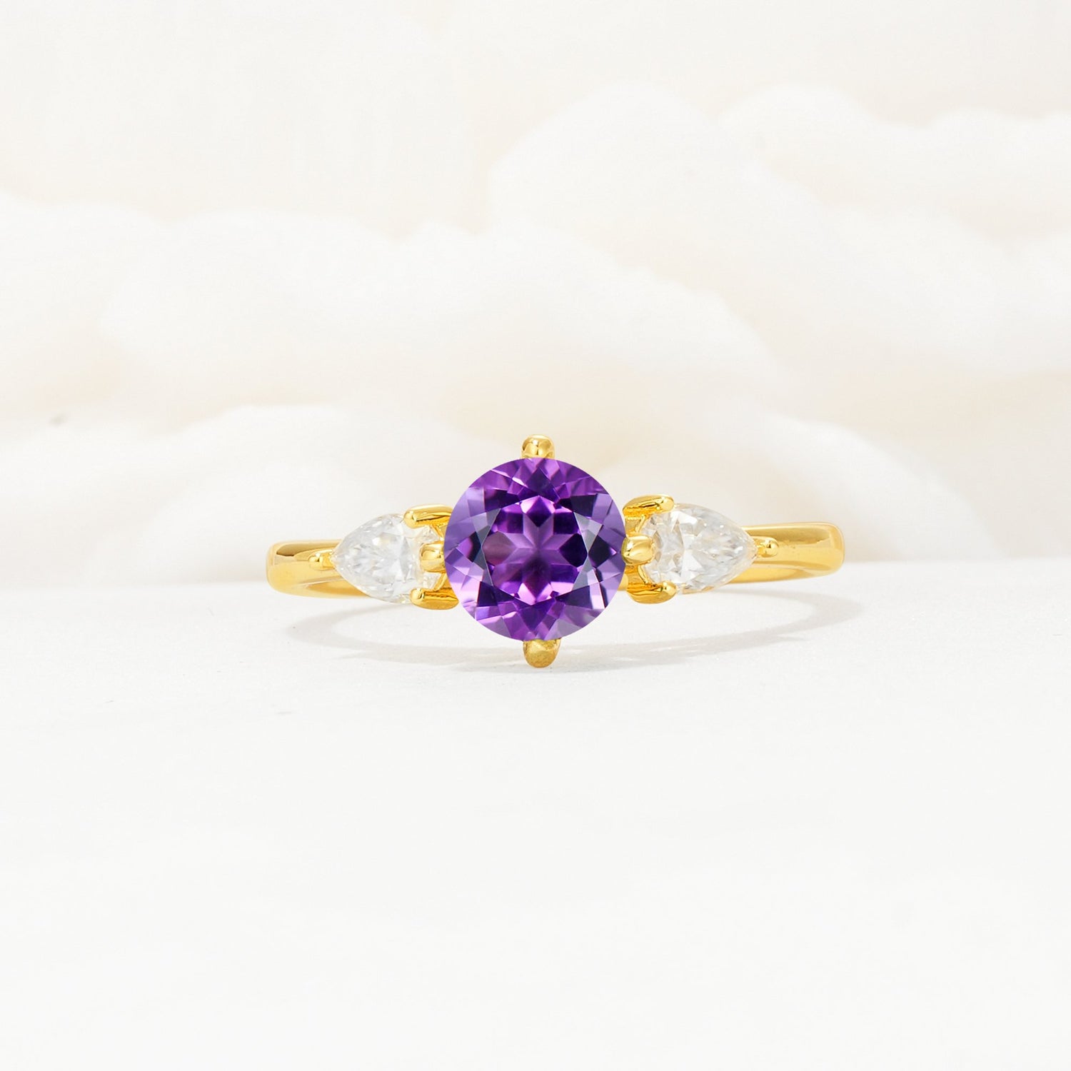 Round Cut Amethyst Three Stone Engagement Ring - Additional view