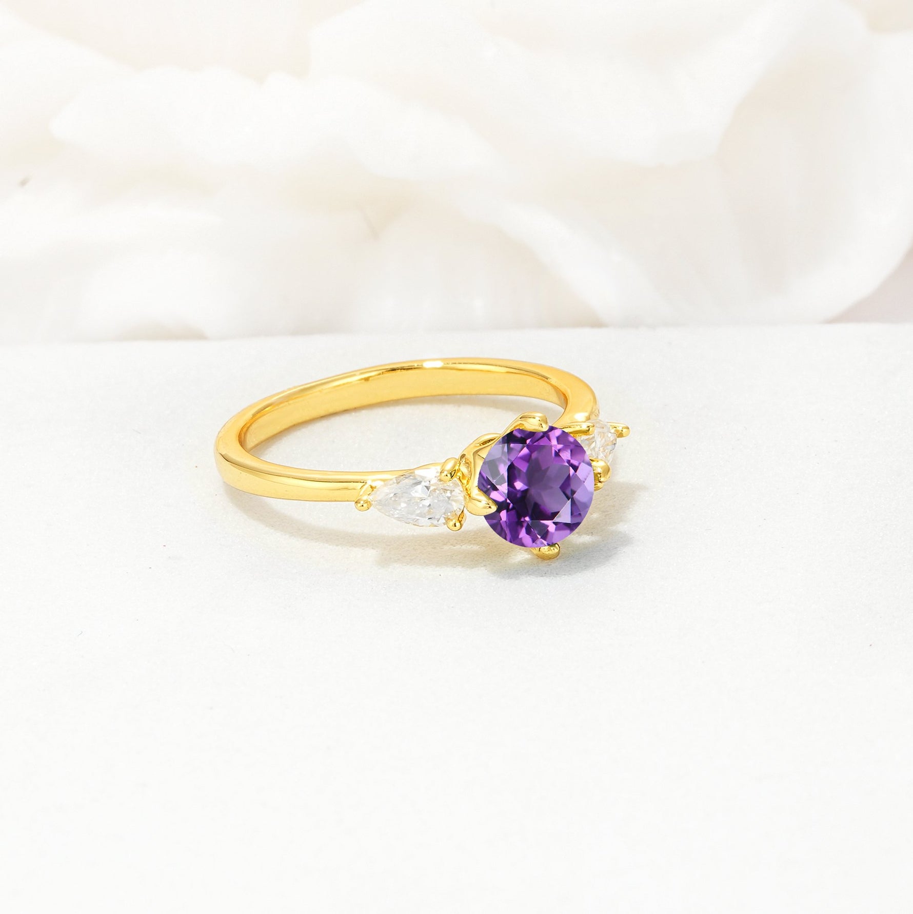 Round Cut Amethyst Three Stone Engagement Ring - Additional view