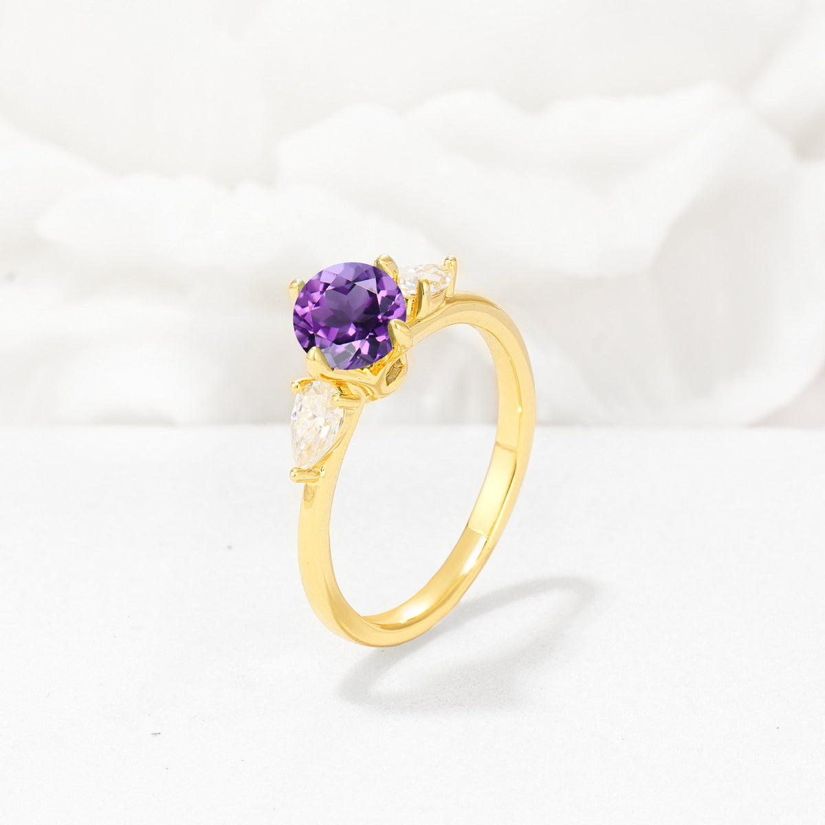 Round Cut Amethyst Three Stone Engagement Ring - Additional view