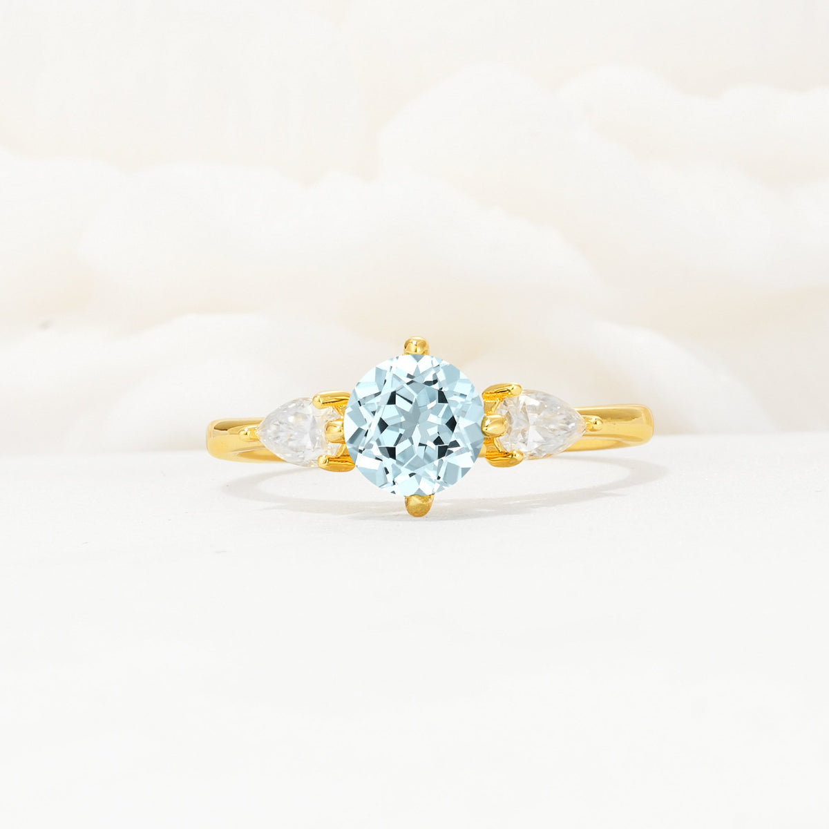 Round Cut Aquamarine Three Stone Engagement Ring - Additional view