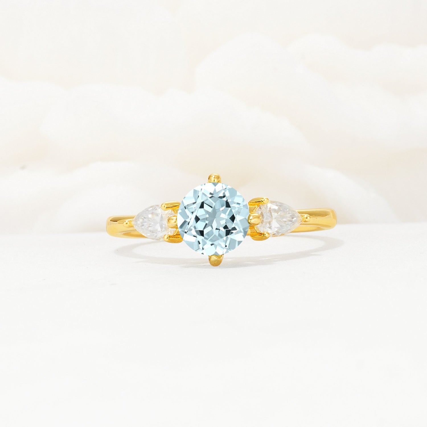 Round Cut Aquamarine Three Stone Engagement Ring - Additional view