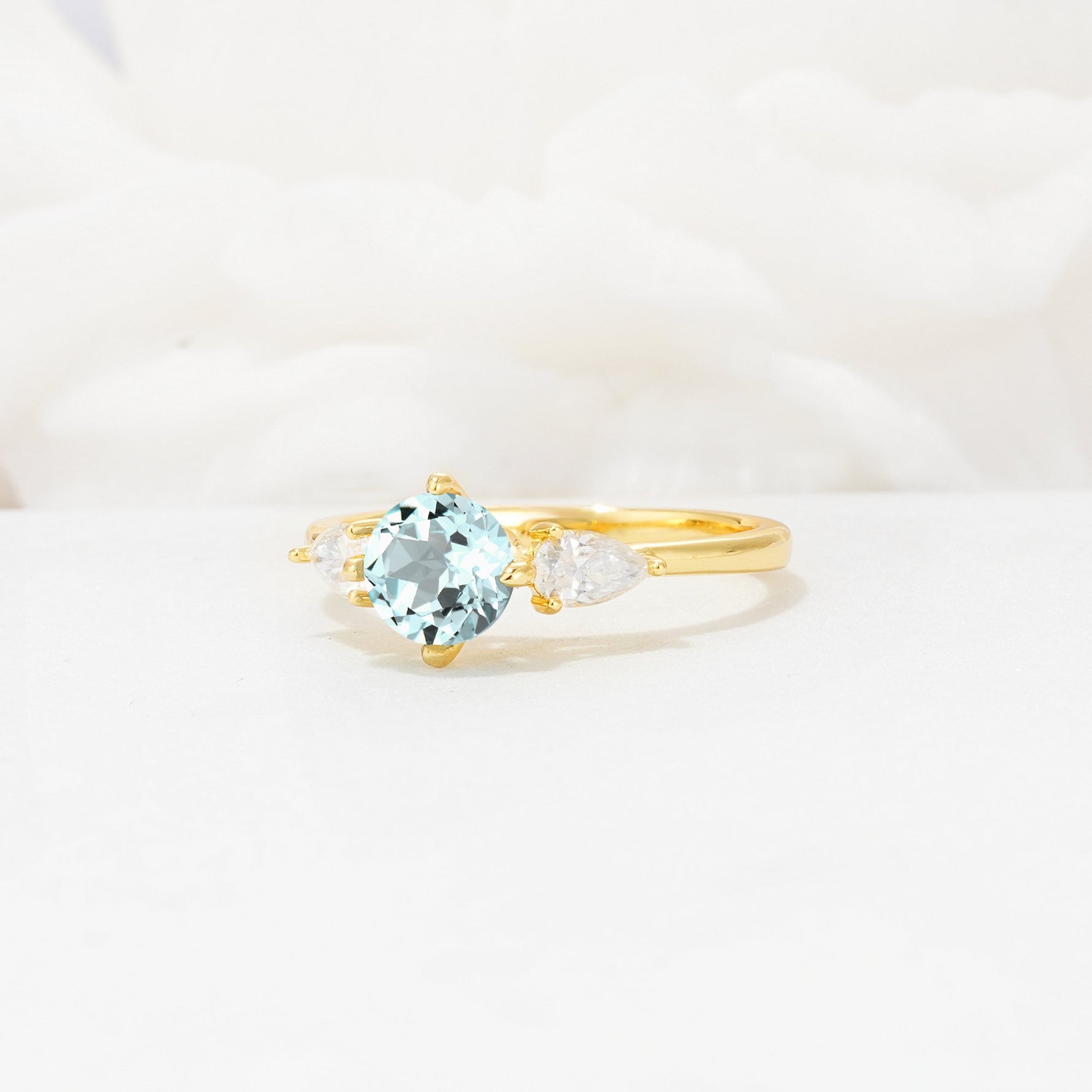 Round Cut Aquamarine Three Stone Engagement Ring - Additional view