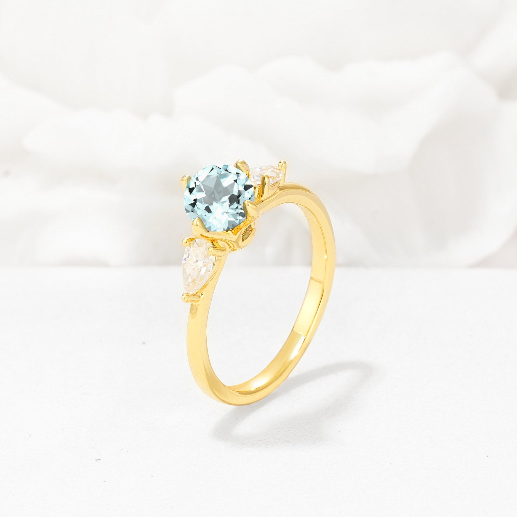 Round Cut Aquamarine Three Stone Engagement Ring - Additional view