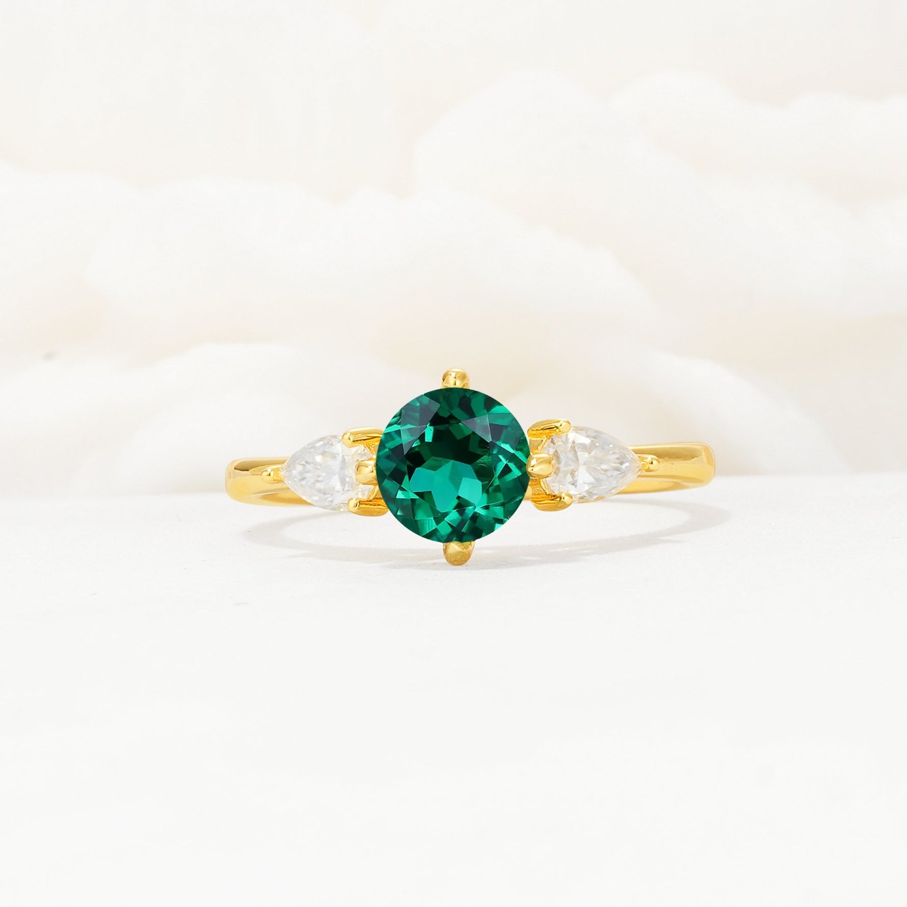 Round Cut Emerald Three Stone Engagement Ring - Additional view