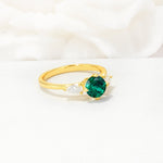 Round Cut Emerald Three Stone Engagement Ring - Additional view