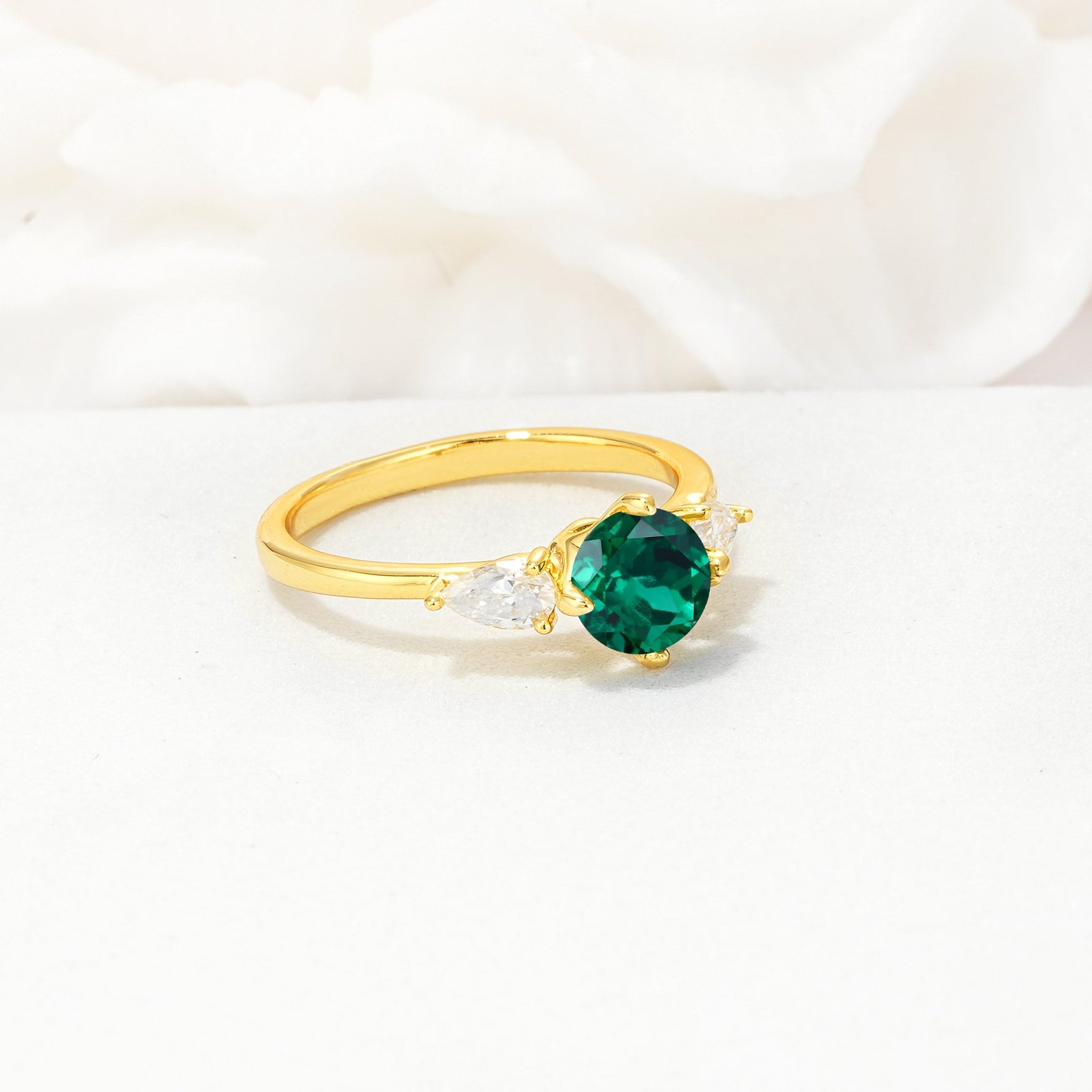 Round Cut Emerald Three Stone Engagement Ring - Additional view