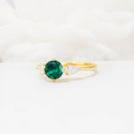 Round Cut Emerald Three Stone Engagement Ring - Additional view