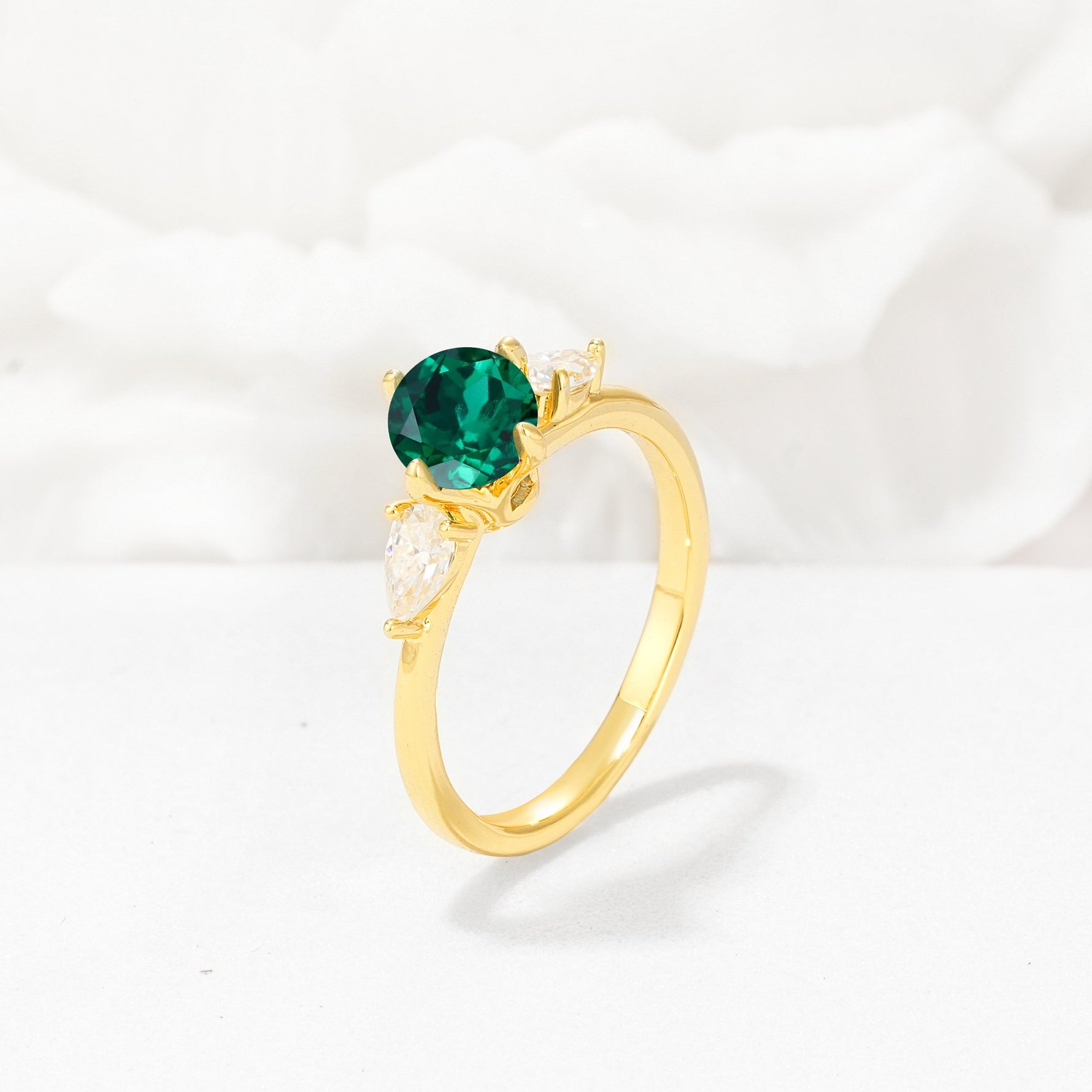 Round Cut Emerald Three Stone Engagement Ring - Additional view