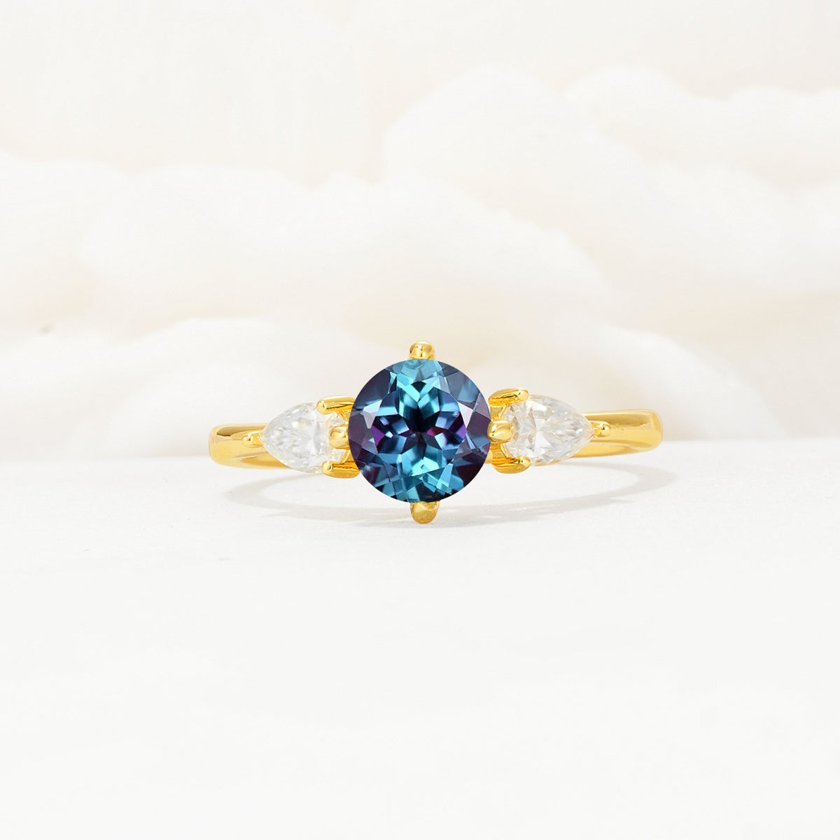 Round Cut Alexandrite Three Stone Engagement Ring - Additional view