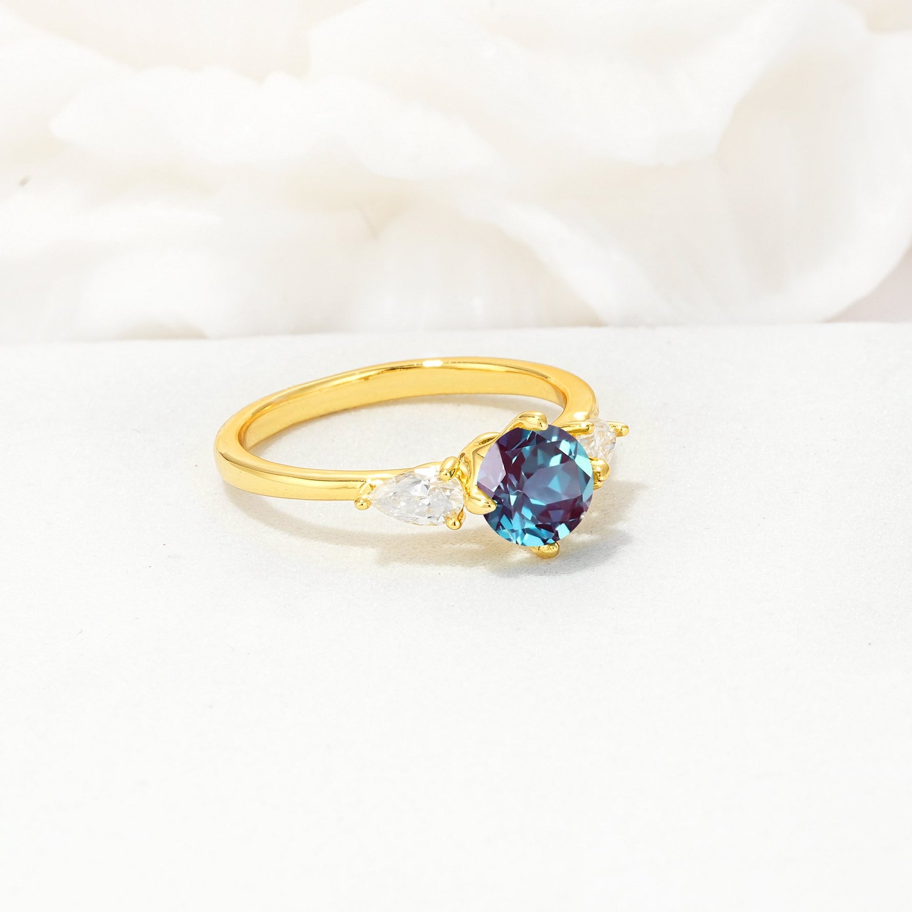 Round Cut Alexandrite Three Stone Engagement Ring - Additional view