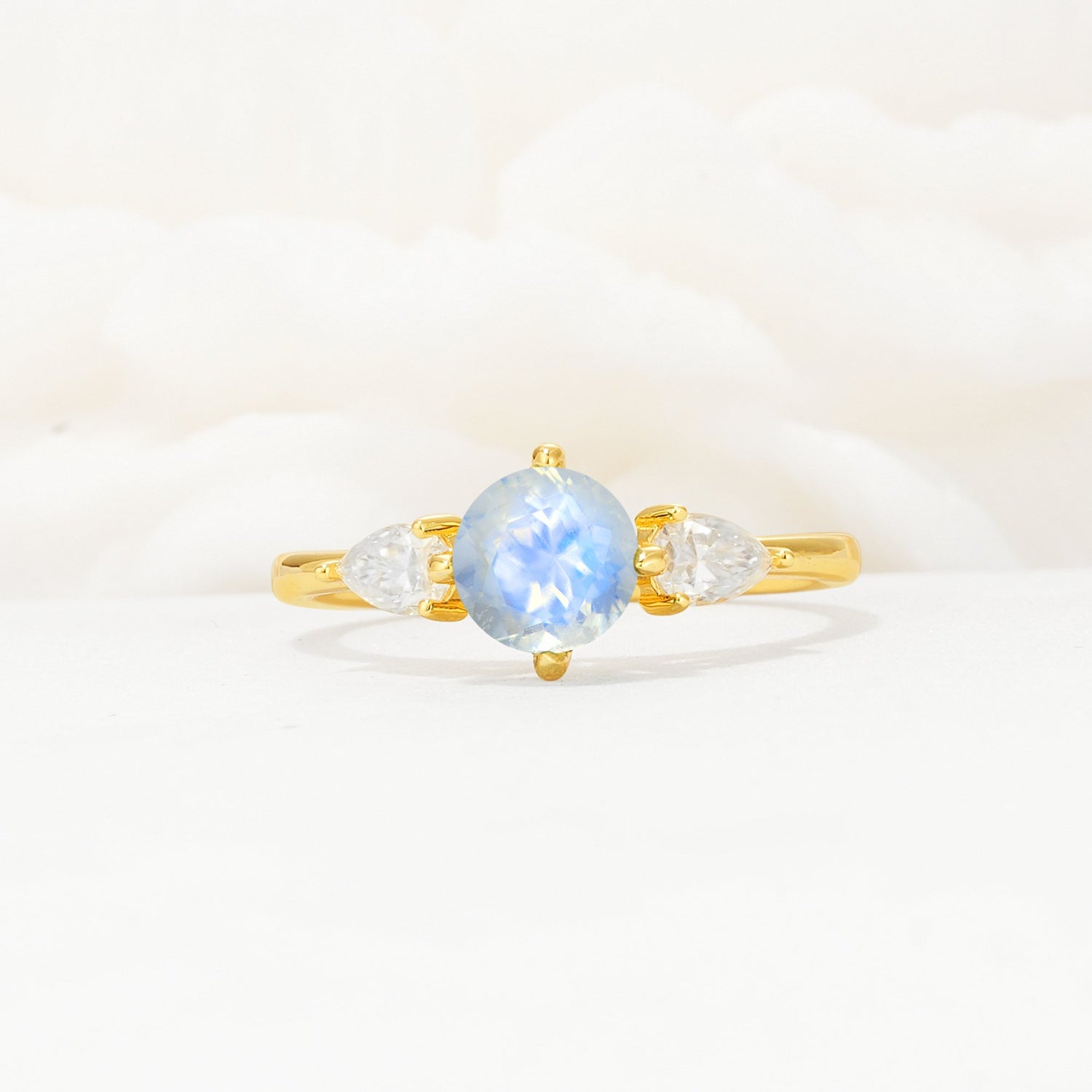 Round Cut Moonstone Three Stone Engagement Ring - Additional view