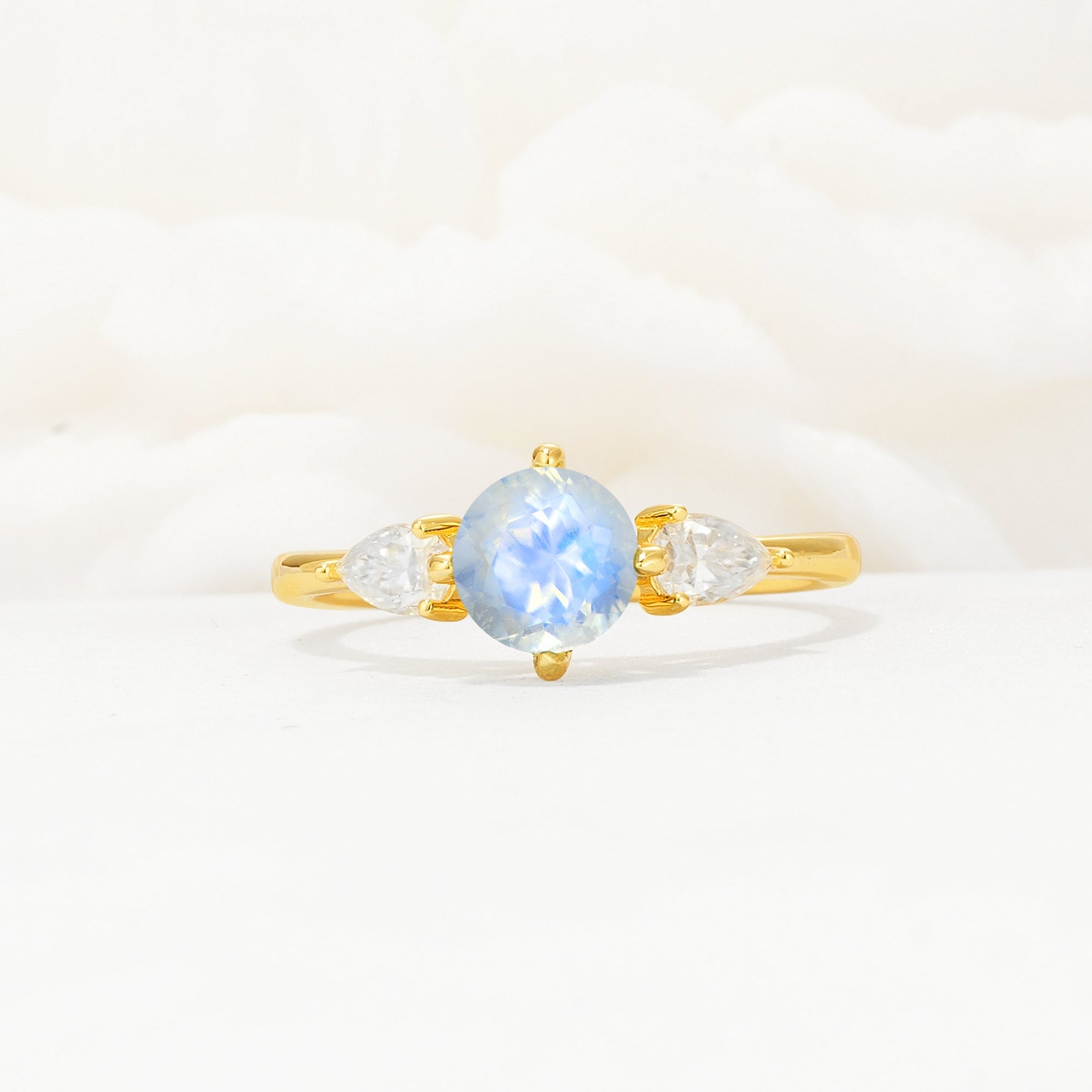 Round Cut Moonstone Three Stone Engagement Ring - Additional view