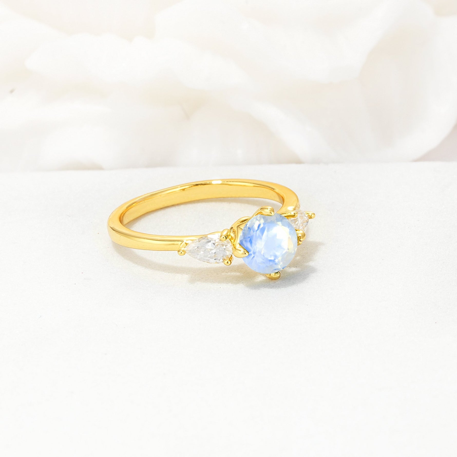 Round Cut Moonstone Three Stone Engagement Ring - Additional view