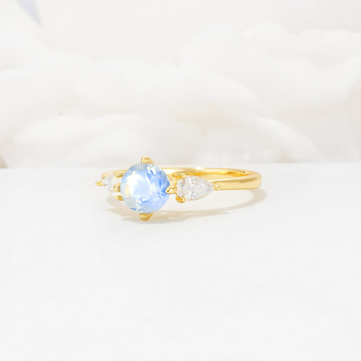 Round Cut Moonstone Three Stone Engagement Ring - Additional view