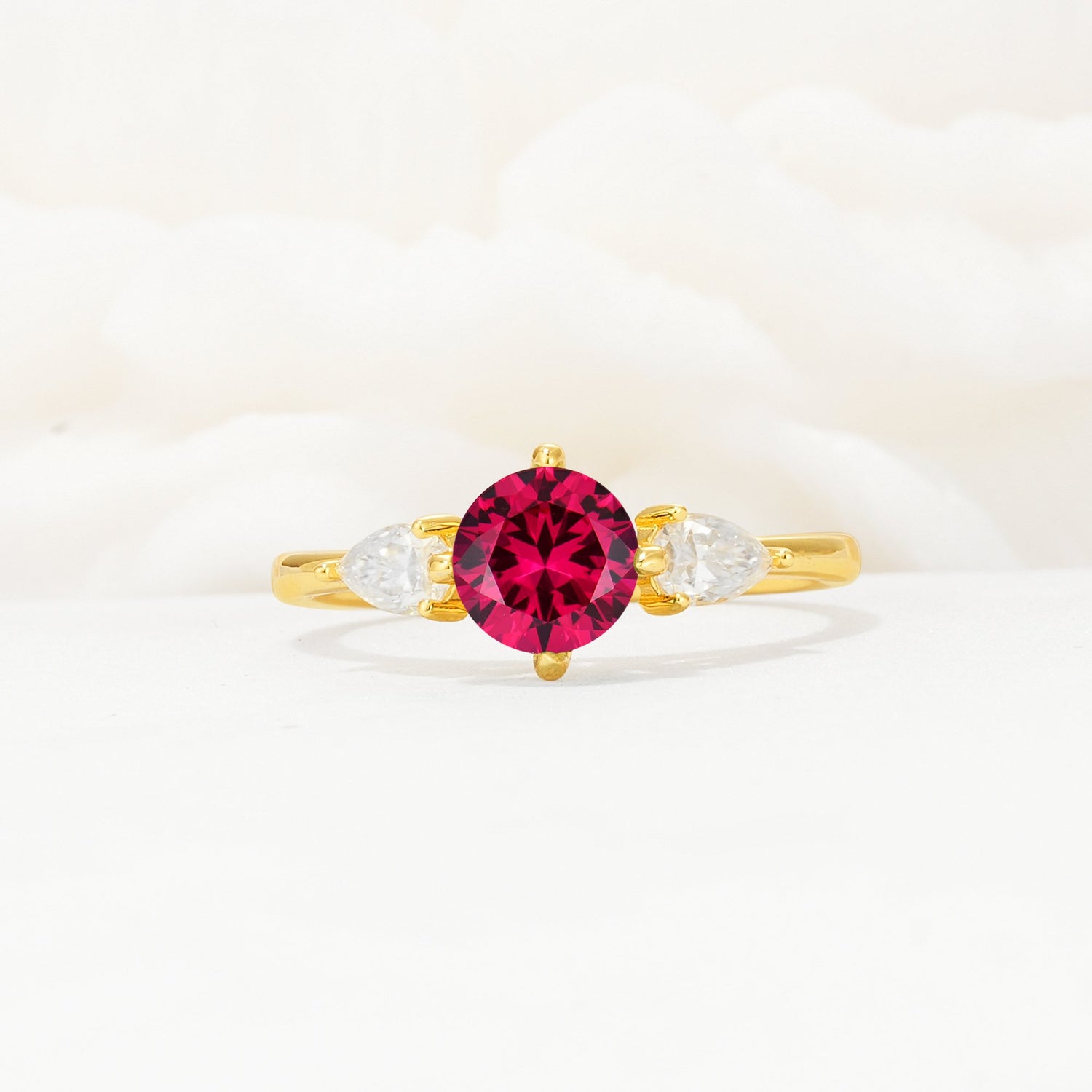 Round Cut Ruby Three Stone Engagement Ring - Additional view
