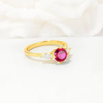 Round Cut Ruby Three Stone Engagement Ring - Additional view