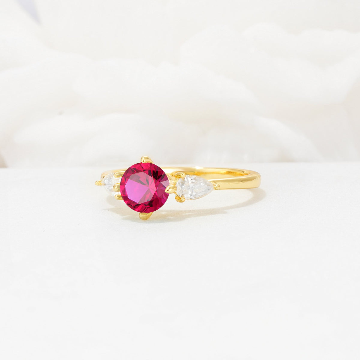 Round Cut Ruby Three Stone Engagement Ring - Additional view
