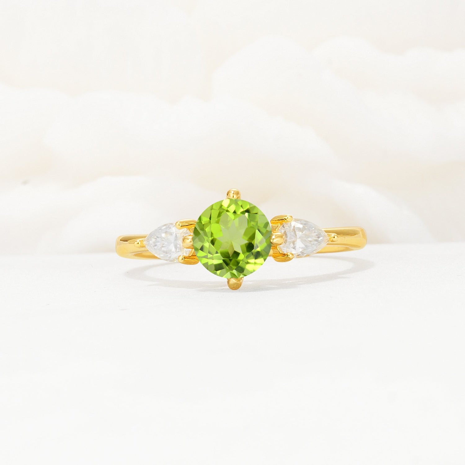 Round Cut Peridot Three Stone Engagement Ring - Additional view