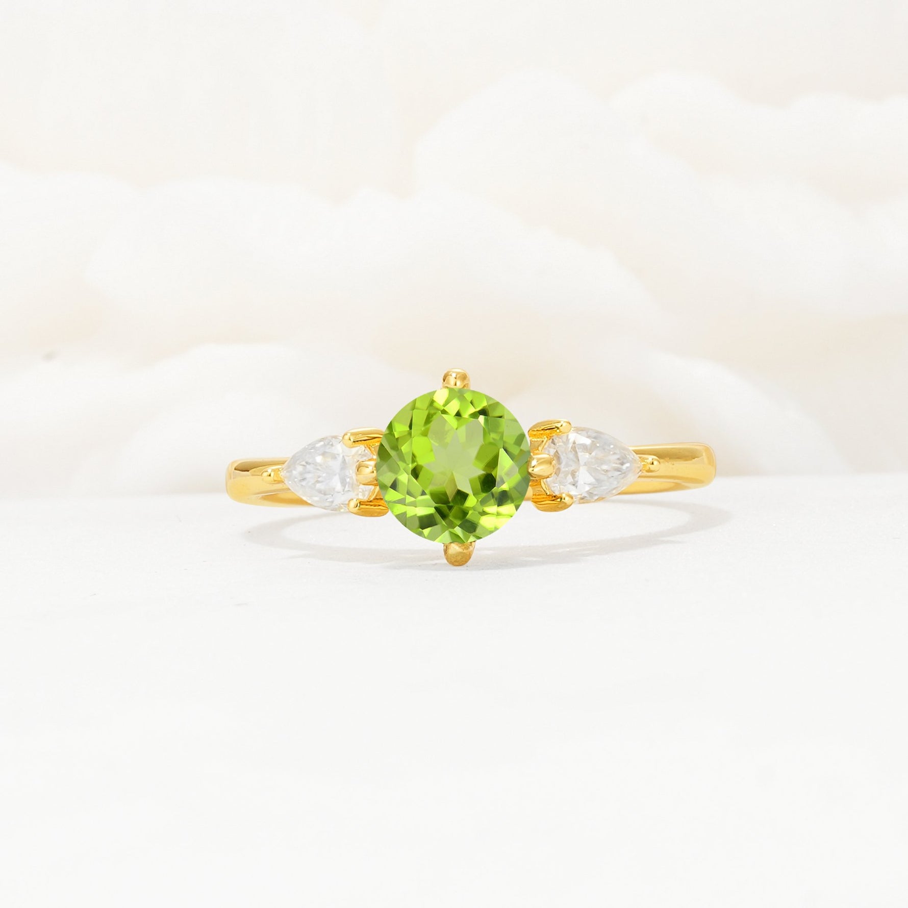 Round Cut Peridot Three Stone Engagement Ring - Additional view