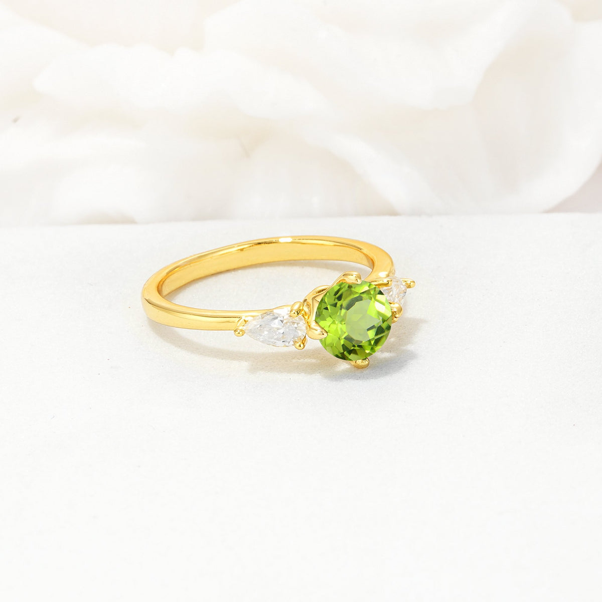 Round Cut Peridot Three Stone Engagement Ring - Additional view