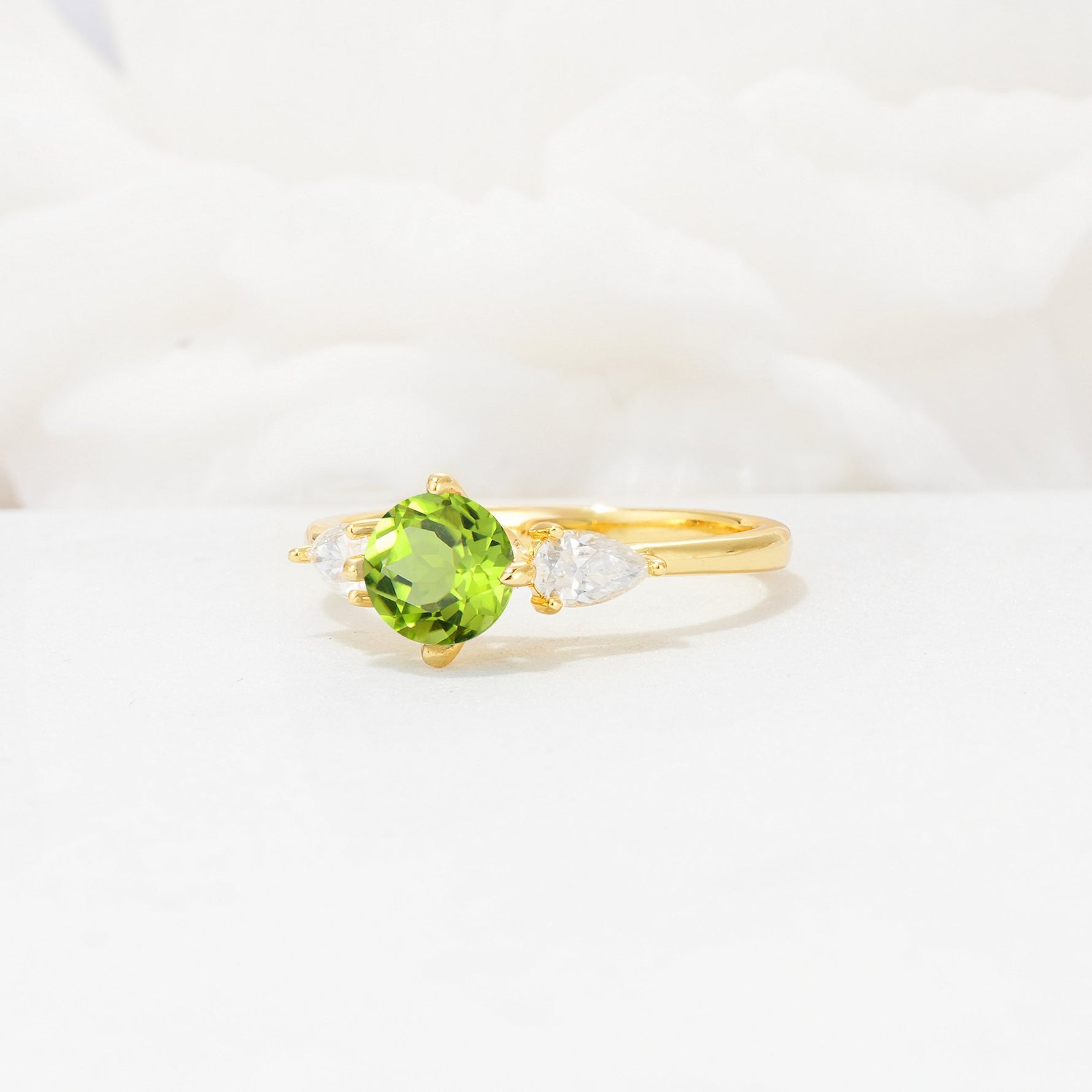 Round Cut Peridot Three Stone Engagement Ring - Additional view
