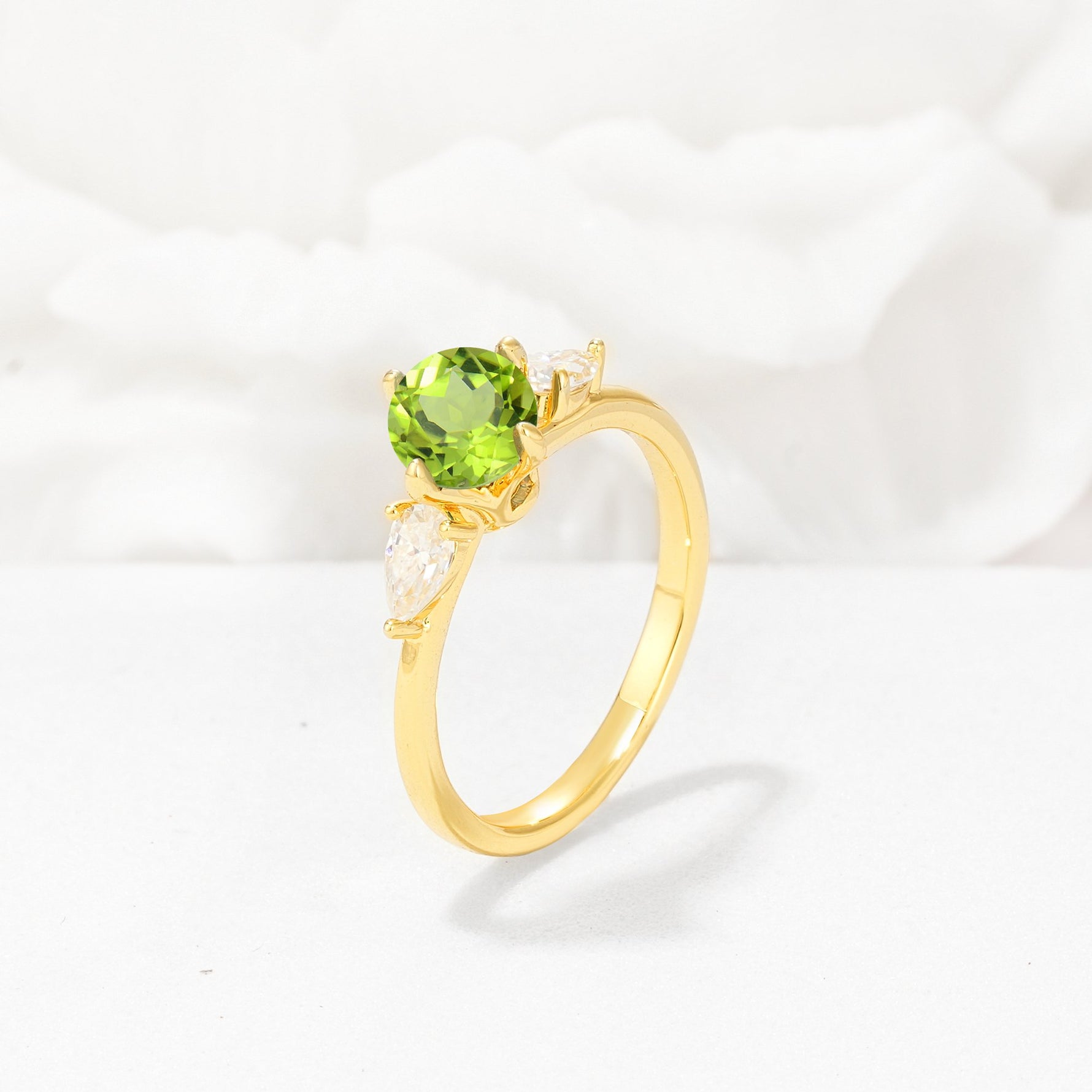 Round Cut Peridot Three Stone Engagement Ring - Additional view
