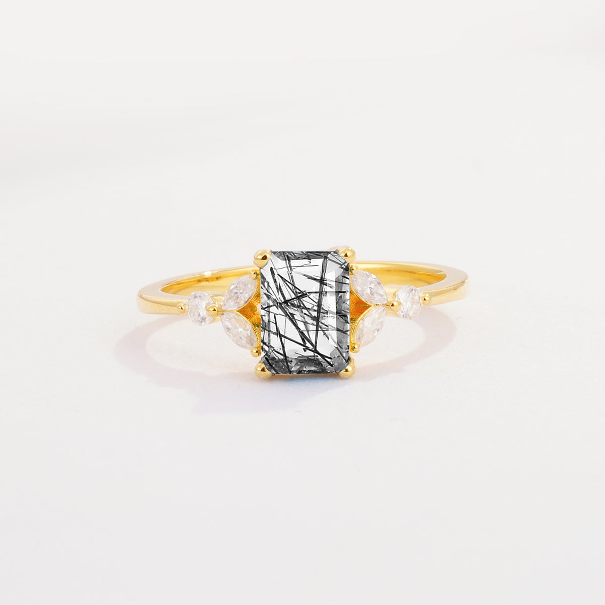 SR09245 Black Rutilated Quartz Ring - Yellow-Gold
