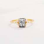 SR09245 Black Rutilated Quartz Ring - Yellow-Gold
