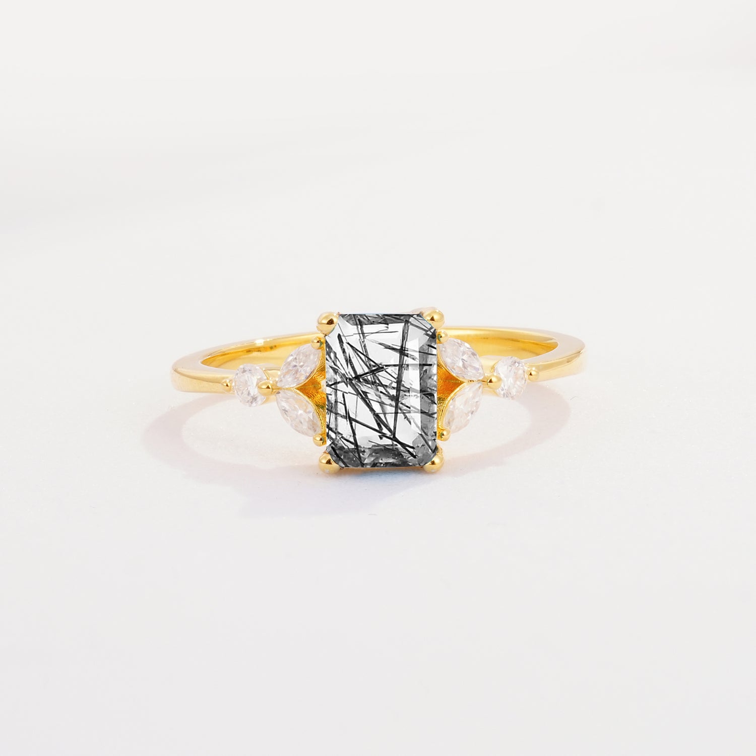 SR09245 Black Rutilated Quartz Ring - Yellow-Gold