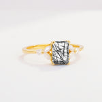 SR09245 Black Rutilated Quartz Ring - White-Gold