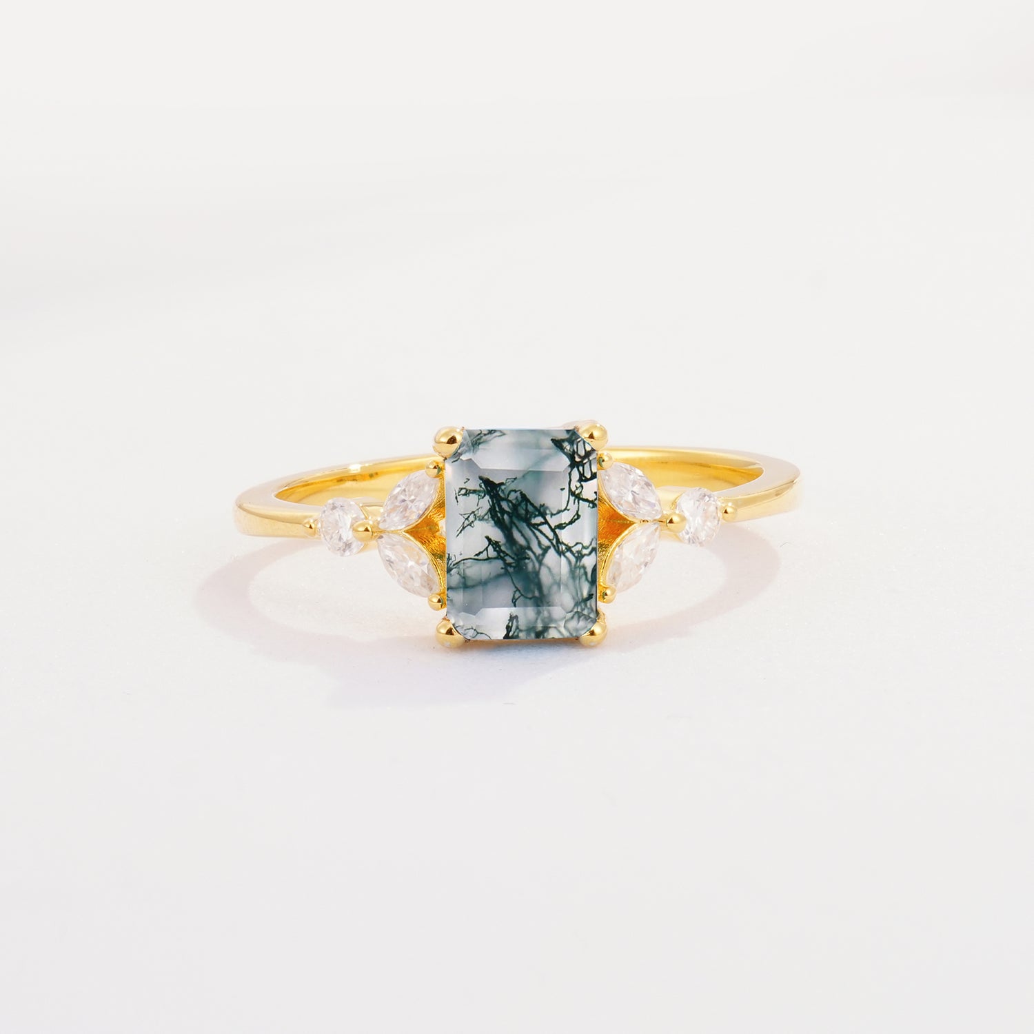 SR09245 Moss Agate Ring - Yellow-Gold