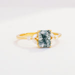 SR09245 Moss Agate Ring - White-Gold