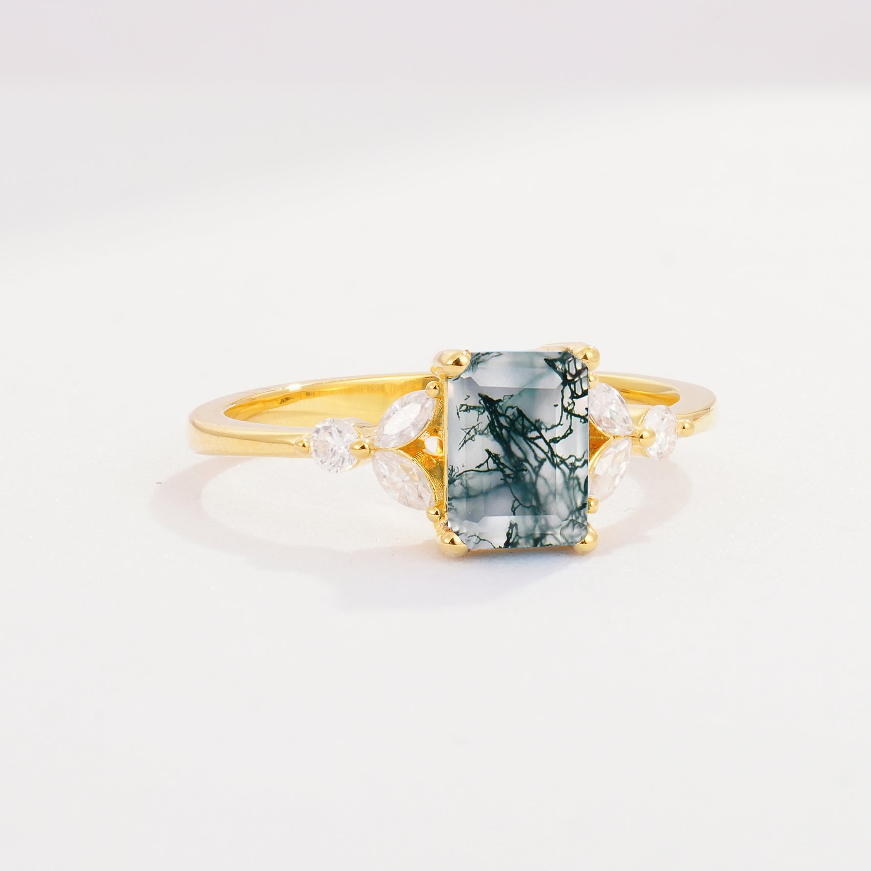 SR09245 Moss Agate Ring - White-Gold