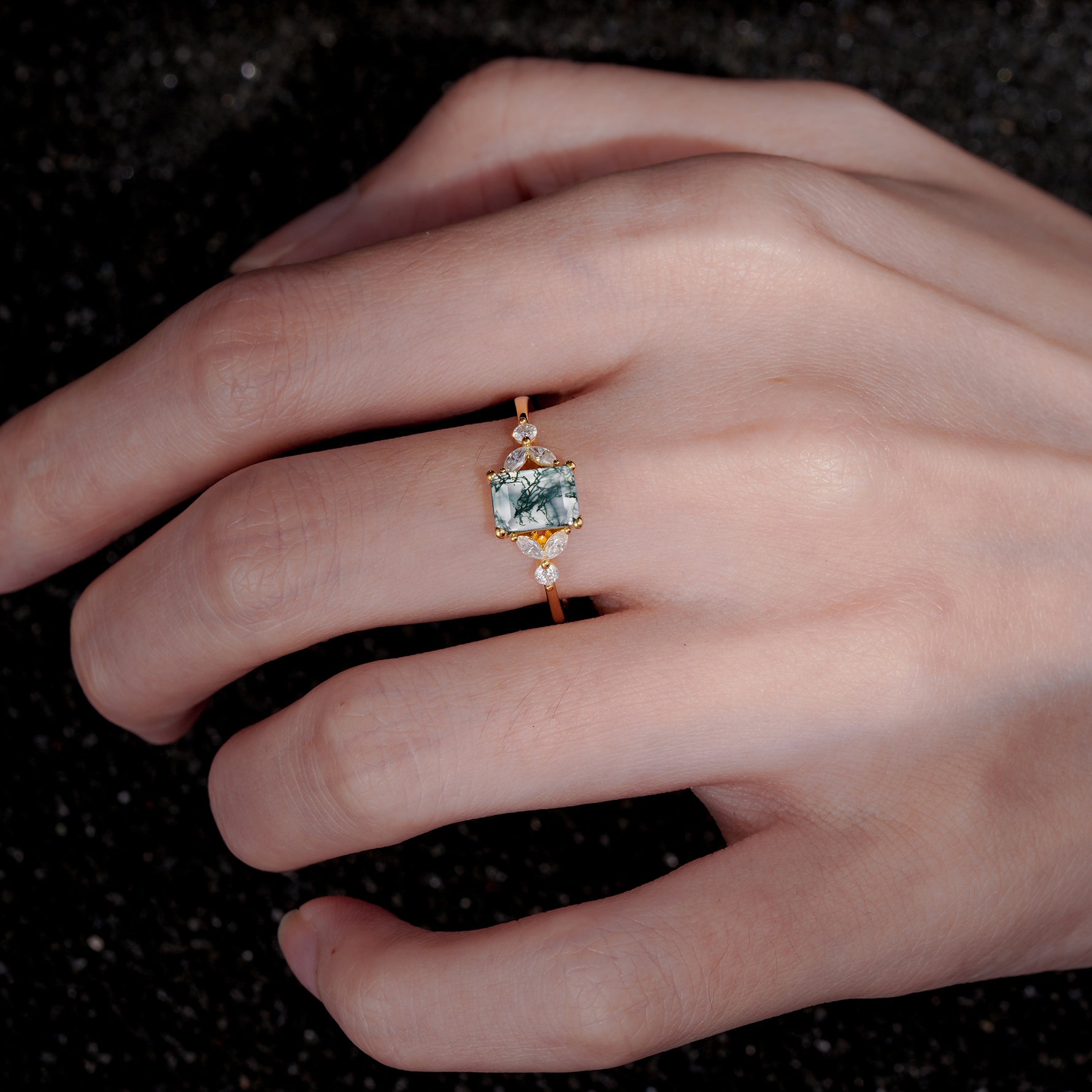 SR09245 Moss Agate Ring - Rose-Gold