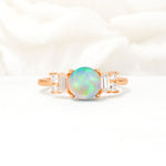 Round Cut Fire Opal Baguette Side Stone Engagement Ring - Additional view