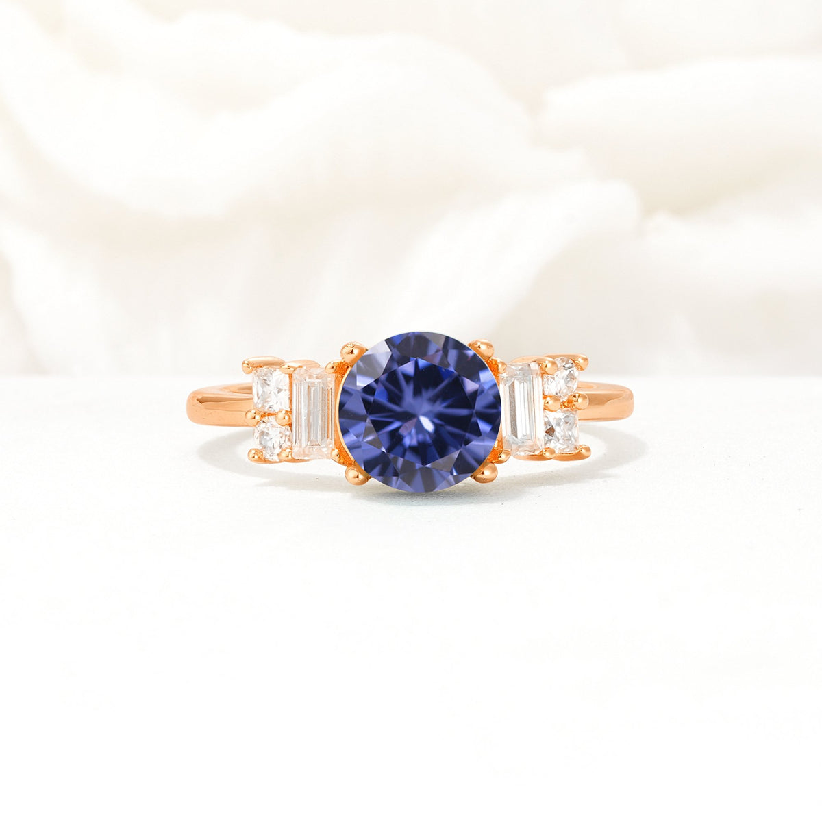 Round Cut Tanzanite Baguette Side Stone Engagement Ring - Additional view
