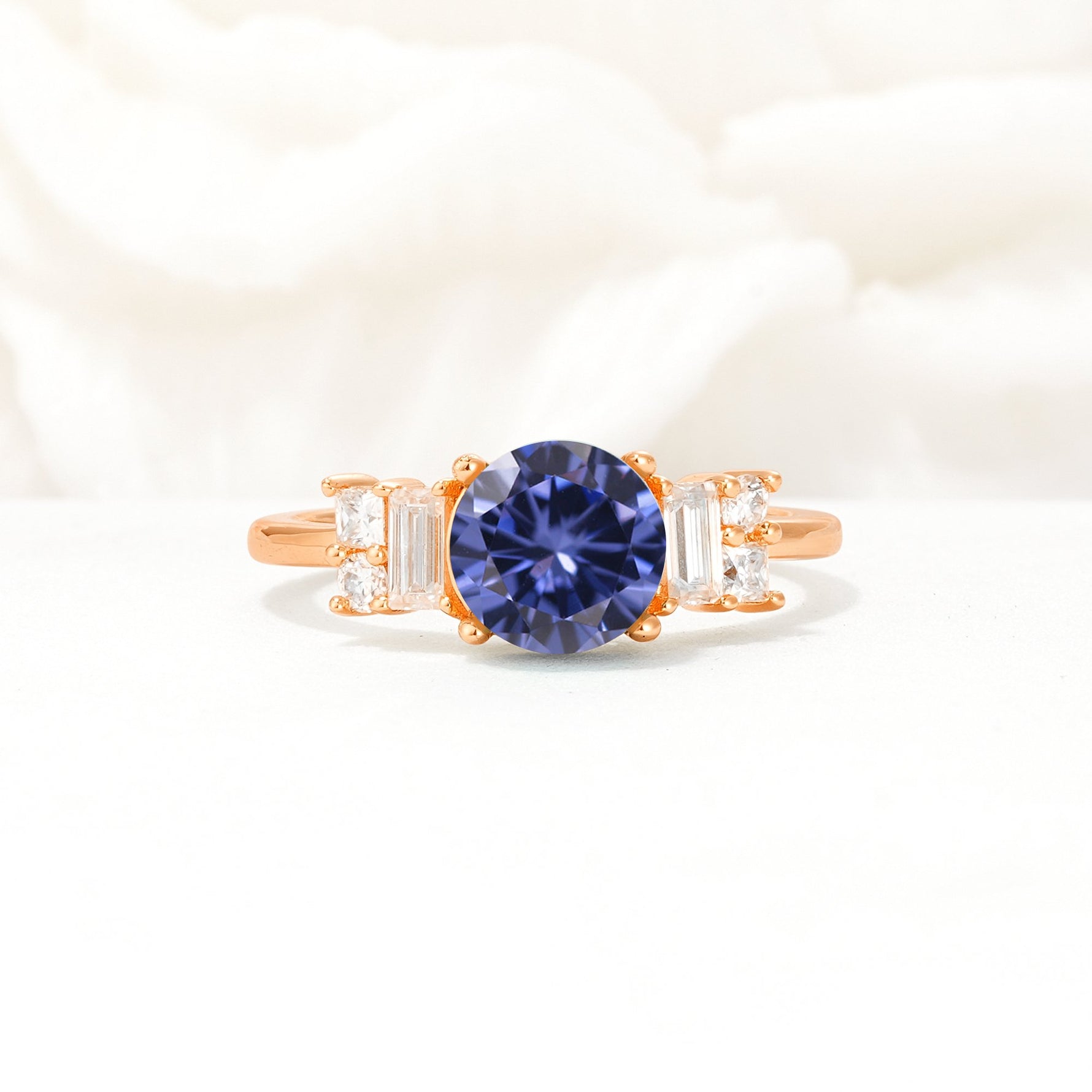 Round Cut Tanzanite Baguette Side Stone Engagement Ring - Additional view