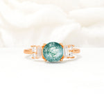 Round Cut Moss Agate Baguette Side Stone Engagement Ring - Additional view