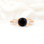 Round Cut Black Onyx Baguette Side Stone Engagement Ring - Additional view