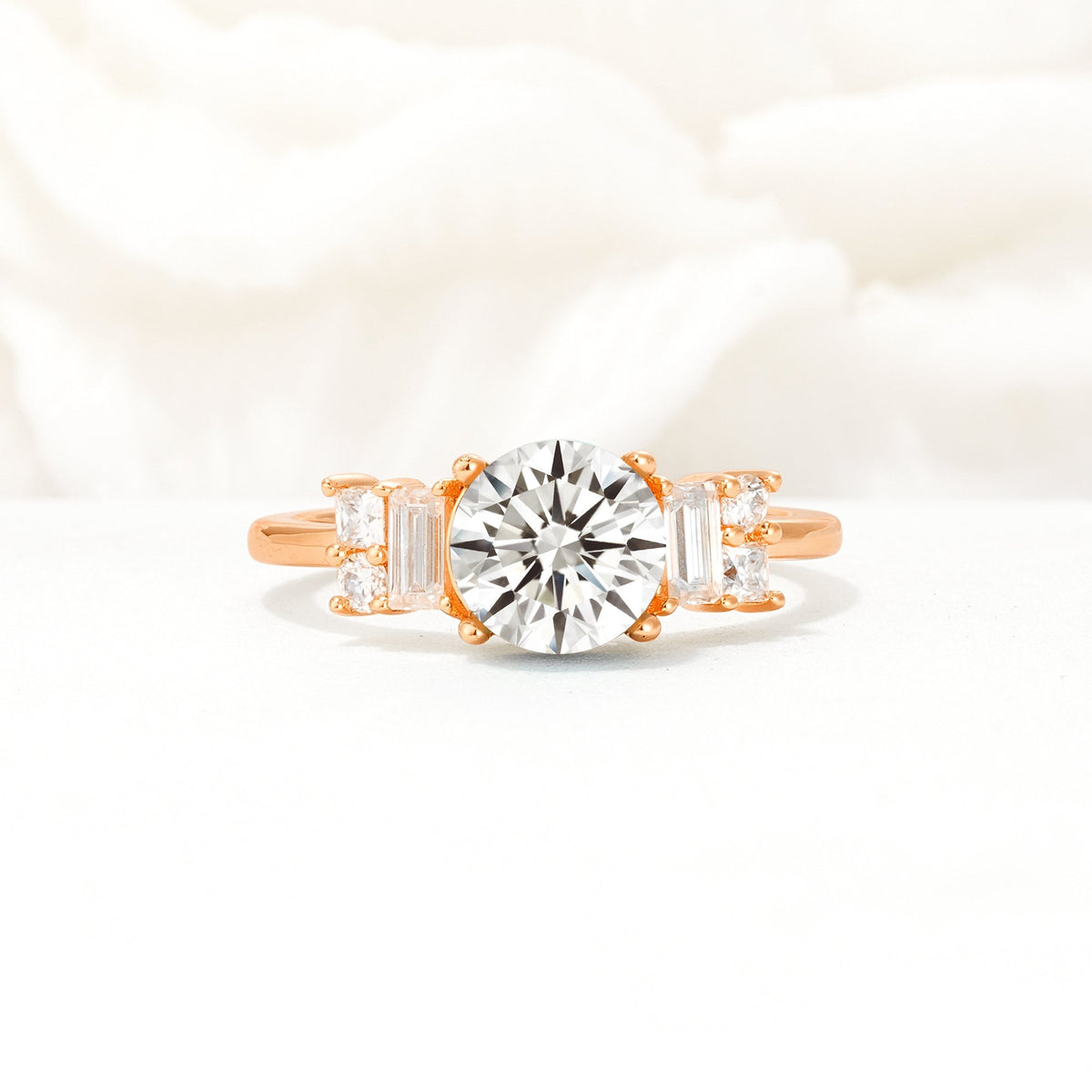 Round Cut Lab Diamond Baguette Side Stone Engagement Ring - Additional view