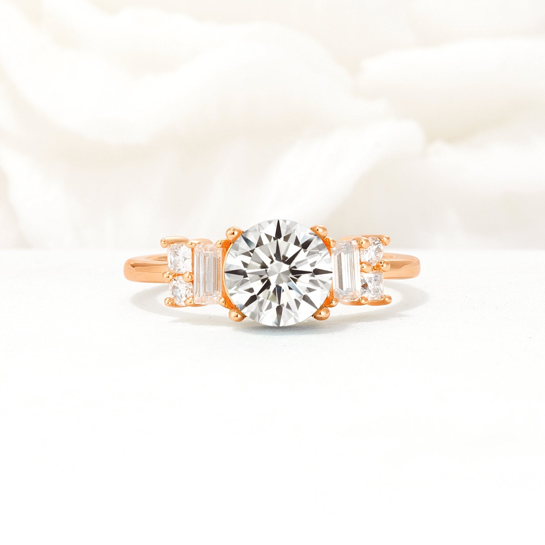 Round Cut Lab Diamond Baguette Side Stone Engagement Ring - Additional view